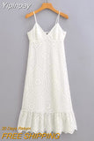 Yipinpay Fashion Womens Dresses for Women 2023 Summer Chic and Elegant White Embroidered Lace Dress Female A-Line Casual Long Dress