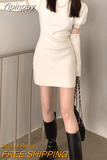 Yipinpay Knitted Bodycon Dress Sexy Puff Sleeve Sweater Mini Dress Women Evening Party One Piece Dress Korean Spring Clothing Chic