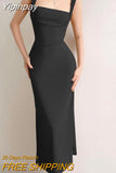 Yipinpay MO Elegant Bandage Backless Off-shoulder Maxi Dress for Women Fashion Spaghetti Strap Bodycon Outfit Party Club Vestido