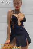 Yipinpay Black Lace Patchwork Sexy Dress For Summer Women V-neck Spaghetti Strap Short Dresses 2023 Femme Backless Party Vestidos