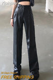 Yipinpay Waist Straight Loose Casual Wide Leg Black Leather Pants Trousers Y2k Pant Pantalones De Mujer PU Streetwear Sexy 2023 Fall