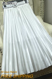 Yipinpay Spring Summer Women's Midi Pleated Skirts Belt Satin Vintage Elastic High Waist Plain Skirt Lining Korean A-line Skirt