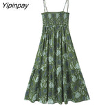 Yipinpay Summer Women Printed Mid-Calf Camisole Dress 2023 Elegant Bow Party Backless Vestidos A-Line Sleeveless Dress Outwear