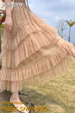 yipinpay Women's Tulle Tutu Skirt Irregular Mesh Princess Fairy Pleated Long Cake Skirts Korean Fashion Kawaii Chic Dance Skirt