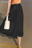 Yipinpay Summer New Women's Skirts Fashion Elegant Acetic Acid Fabric Midi Length High Waist Streetwear Satin Thin White Woman Skirt