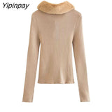 Yipinpay 2023 Women Zip-up Knitted Sweater Coats Harajuku Autumn Winter Warm Long Sleeve Cardigan Turn Down Collar Solid Tops