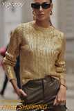 Yipinpay Women Shinny Croped Jacket Casual Gold Stand Collar Long Sleeve Coat 2023 Autumn Fashion Chic Female Streetwear Coats