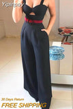 Yipinpay Out Twist Front Wide Leg Jumpsuit Office Lady Casual Look for Women 2023