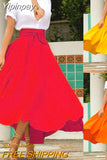 Yipinpay Women High Waist Flared Pleated Long Gypsy Bandage Solid color Fashion Lovely Maxi Skirt Full Length