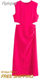 Yipinpay Cut Out Long Dress Women Summer Elegant Party Dresses For Women 2023 Rosy Sleeveless Midi Dress Woman Evening Dresses