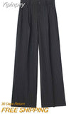 Yipinpay Y2k Fashion Women Wide Leg Pants Female Solid with Pleated High Waist Trousers Ladies Chic Elegant Casual Loose Pants