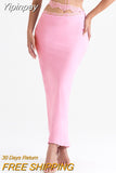 Yipinpay 2 Pieces Set Sexy Elegant Pink One Shoulder Crop Top and Long Skirt Set Satin Evening Night Party Dresses Women Outfit 2023