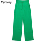 Yipinpay 2023 Women Feathers Sleeve Blazer Pant Sets Autumn Winter Double Breasted Office Outfits Jacket Zipper Trousers Outwear