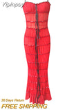 Yipinpay Fashion Women Sling Dress Spaghetti Straps Lacing Pleated See-Through Summer Mini Dress For Club Party Street Style S M L