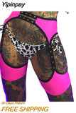 Yipinpay Women's Garter Belt Patchwork Hollow-Out Tie-Up Open Crotch Garter Sexy Lingerie High Thigh Bands Y2K Streetwear