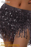 Yipinpay Women Sexy Belly Skirt, Sequined Fringe Miniskirt with Adjustable Waist Straps, Mini Skirt for Dance Performance, Rave Party