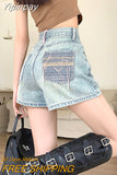 Yipinpay Style Baggy Jeans Ultra Shorts Blue Women Summer Y2k Vintage High Waisted Embroidered Shorts Straight Fashion Denim Pants