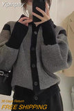 Yipinpay Women's Sweaters 2023 Autumn Contrast Black Turtleneck Crop Cardigan Puff Long Sleeve Grey Knitwear Jacket Lazy Loose