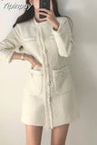 Yipinpay Button Mini Dress Long Sleeve a Line Jurk White Vintage Elegant Winter Black Office Korean Chic Fall 2023 Robe Femme