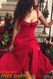 Yipinpay Elegant A Line Midi Dress Sexy Spaghetti Strap Lace Up Red Holiday Party Dresses Split Summer Dresses Women 2023