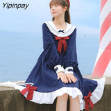 Yipinpay Sweet Autumn Women Pleated Dress JK Student Uniform Preppy Style Retro Female Dresses 2023 New High Waist