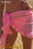 Yipinpay Women Swimsuit Bikini Cover-Ups Skirt Summer Solid Color Beach Wrap Skirt Swimwear Female Ruffles Trim Lace Up Sarong Cover Ups