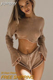 yipinpay Sexy Knitted Casual Tracksuit Women Two Piece Set Y2K Hollow Out Long Sleeve Tops Mini Shorts Fashion Summer Suit 2023