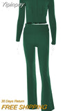 Yipinpay Knitted Ribbed Women Essentials Hoodie+trousers Two Piece Sets Women Outifits Slim Fit Y2k Hoodies Street Casual Set