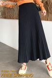 Yipinpay Women Long Maxi Knitted Skirt Autumn Winter Casual Pleated High Waist A-line Skirts 90cm 2023 Korean Fashion Faldas