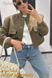 Yipinpay TRAF Fashion Bomber Jackets for Women 2023 Spring New Outerwear Female Long Sleeve Big Pockets Jackets Coats Ladies Coat