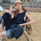 Yipinpay New Denim Jumpsuits Women Summer Loose Fashion Sleeveless Jeans Playsuits Korean Casual Wide-Leg Overalls