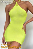 Yipinpay Halter Knitted Bodycon Mini Dress 2023 New Sexy Sleeveless Backless Bandage Club Dress Women Street Evening Outfit