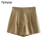 Yipinpay 2Pcs Ladies Vest Blazer Sets 2023 Spring Autumn V-neck Solid Single Breasted Jacket+A-Line Short Trouser Causal Basic Suits