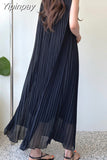 Yipinpay Sleeveless Pleated Dresses Chiffon midi vestidos Summer 2023 Simple Retro Dress Women Loose jurk Female Korean Solid Robe