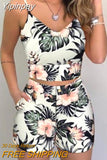 Yipinpay Print Suit Two-piece Women's Tropical Print Suspender Top and Fashionable Street Casual Shorts Suit Female Summer