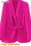 Yipinpay Women's Blazer Set 2 Pieces Fuschia Chic And Elegant Woman Jacket Long Sleeve Spring Jacket Business Casual Women Outfits