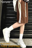 Yipinpay Fashion Striped Sport Shorts Women Lace Up High Waist Loose Korean Wide Leg Shorts Bf Harajuku Hip Hop Casual Shorts
