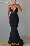 Yipinpay Spaghetti Straps Evening Party Long Dress 2023 New Sexy See-Through Sleeveless Deep V-Neck Corset Fishtail Bodycon Dress
