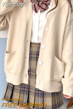 Yipinpay Japanese School Basic Sweaters Women Autumn Kawaii Solid V-neck Loose Knitted Cardigan Preppy Style JK Uniform Cosplay