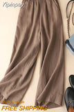 Yipinpay Summer Cotton Linen Women's Wide Leg Pants High Waist Solid Woman Capris Pants Saggy Casual Loose Oversize Flared Trousers