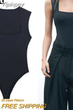 Yipinpay 2023 Black Body Woman Square Neck Sexy Lingerie For Women Body Sleeveless Bodysuit Women Wide Straps Bodycon Summer Tops