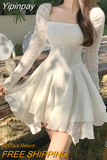 Yipinpay Y2k Mini Dresses Woman Pure Color Long Sleeve Dress Casual Elegant One Piece Dress Korean Fashion 2023 Spring Slim Design