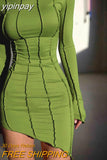 yipinpay Casual Long Sleeve Sexy Club Striped Basic BodyconY2K Women Dresses Winter 2023 Evening Party Fashion Dress Green Ladies