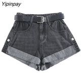 Yipinpay High Waist Retro Wide Leg Denim Shorts Women 2023 Summer New Loose Curling Short Feminino