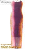 Yipinpay Tie Dye Tulle Long Dress Women Summer Slip Bodycon Dress 2023 Backless Sexy Summer Dresses Midi Evening Party Dresses