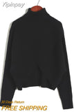 Yipinpay Mujer Half High Collar Cross Irregular Loose Long Sleeve Knitted Thickened Sweater Y2k Top Grey Grunge Sweaters Jumper
