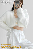 Yipinpay Colors Hotsweet Mohair Crop Cardigan Women New Spring Autumn Slim Single Button Lantern Sleeve Fuzzy Sweater Jackets
