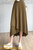 Yipinpay Women's Midi Pleated Skirt Asymmetrical Slim Elastic Waist Vintage Korean A-line Skirts 2023 Fashion Black Chic Skirt