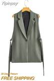 Yipinpay long waistcoat Women Elegant suit West Spring Sleeveless jackets Upper garments Office Dame Slender vest 2023 new
