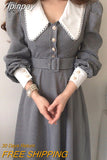 Yipinpay Chic Temperament Single-breasted Lapel Plaid Dress Sashes Slim High Waist Puff Long Sleeve Vestido Feminino Elegant Fall